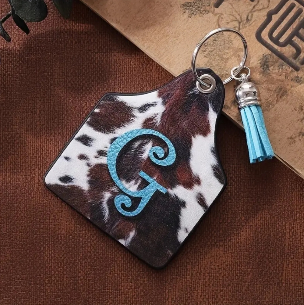 🆕️Monogram Turquoise "G" Cow Print Keychain